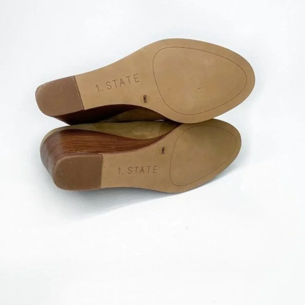 1.STATE Eren‎ Wedge Pump Bootie Caramel Brown Suede Open Toe Cutout 10